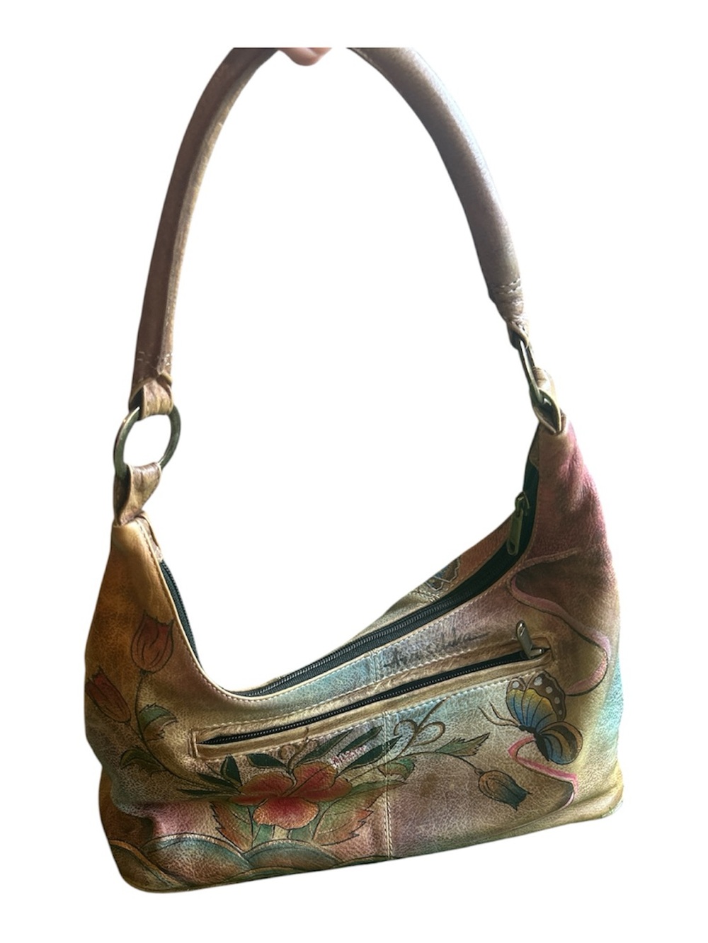 Anuschka Floral Hand-Painted Leather Shoulder Bag in Multicolor
